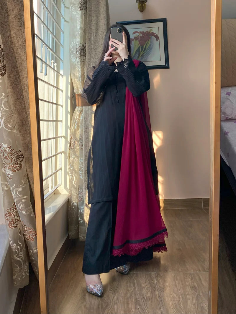 3 Piece -Lawn Dress With Plazo-103