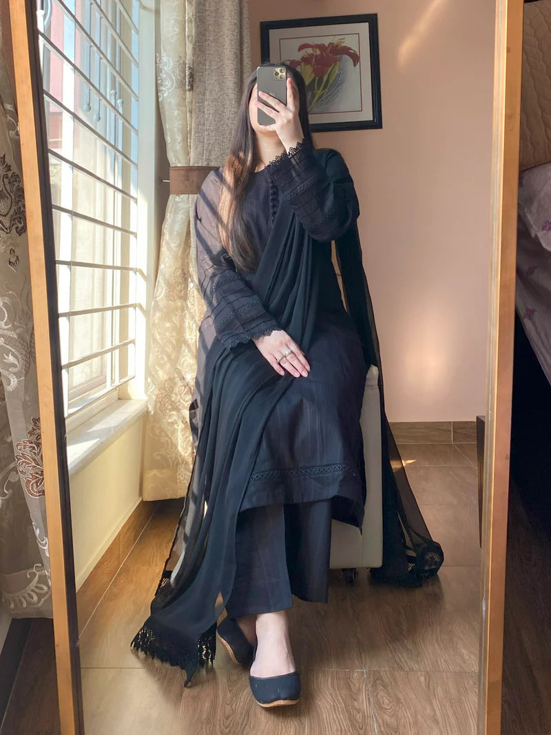 3 Piece -Lawn Solid Dress-100