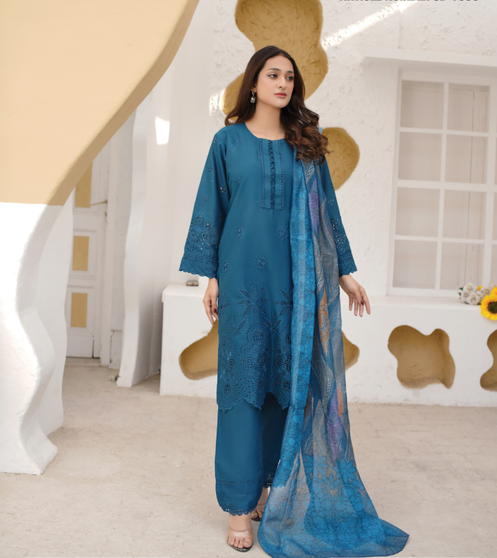3 Piece Luxury Embroidered Lawn Stitched Dress - Fancy 113