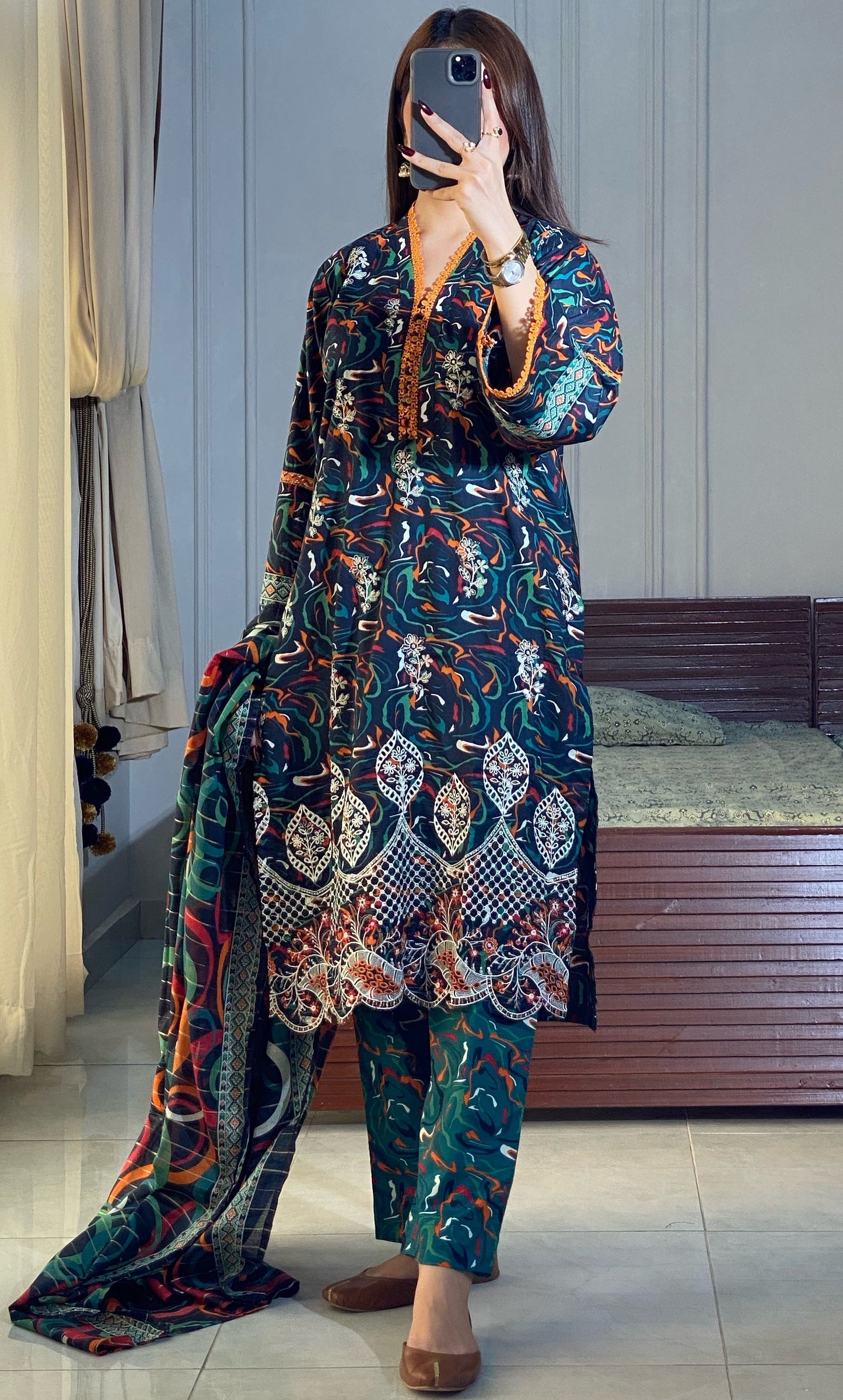 3 Piece-Embroidered Lawn Stitched Dress -121