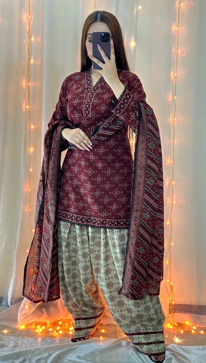 3 Piece Lawn Printed Stitched Dress - 020