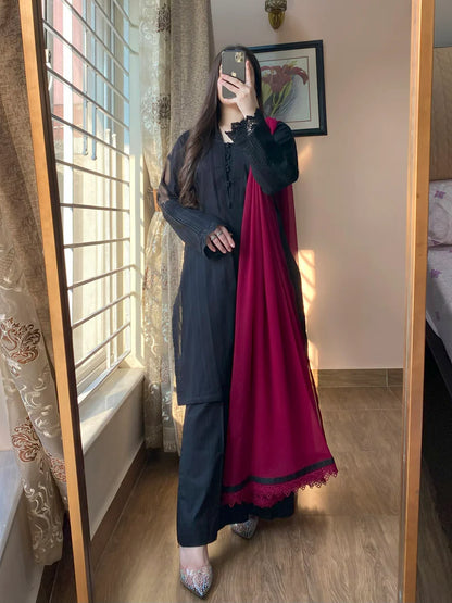 3 Piece -Lawn Dress With Plazo-103