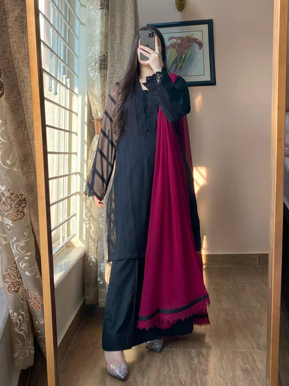 3 Piece -Lawn Dress With Plazo-103