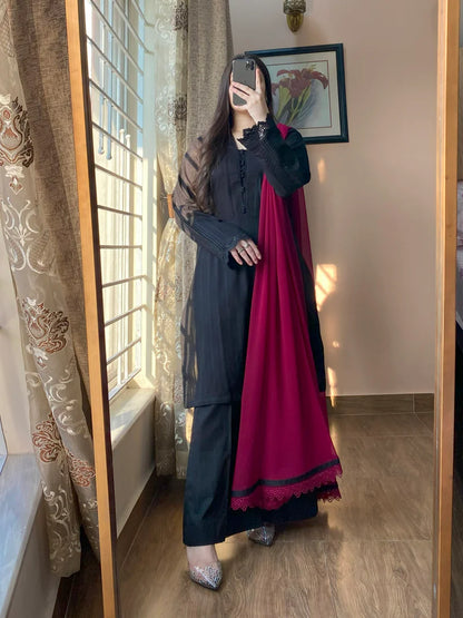 3 Piece -Lawn Dress With Plazo-103