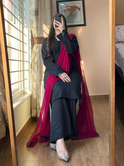 3 Piece -Lawn Dress With Plazo-103