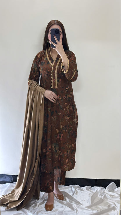 3 Piece - Slub Khaddar Stitched Dress - 055