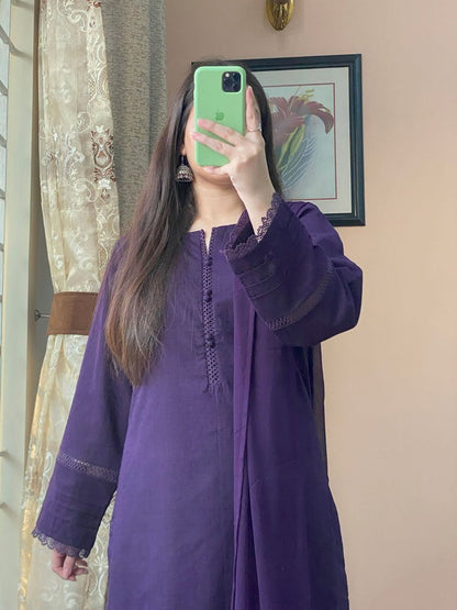 3 Piece - Dobby Self Plain Khaddar - 044