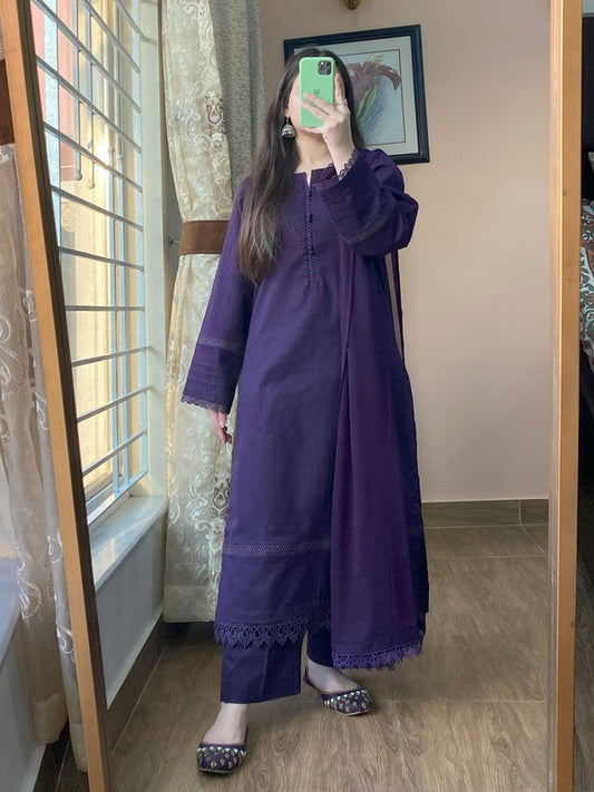 3 Piece - Dobby Self Plain Khaddar - 044