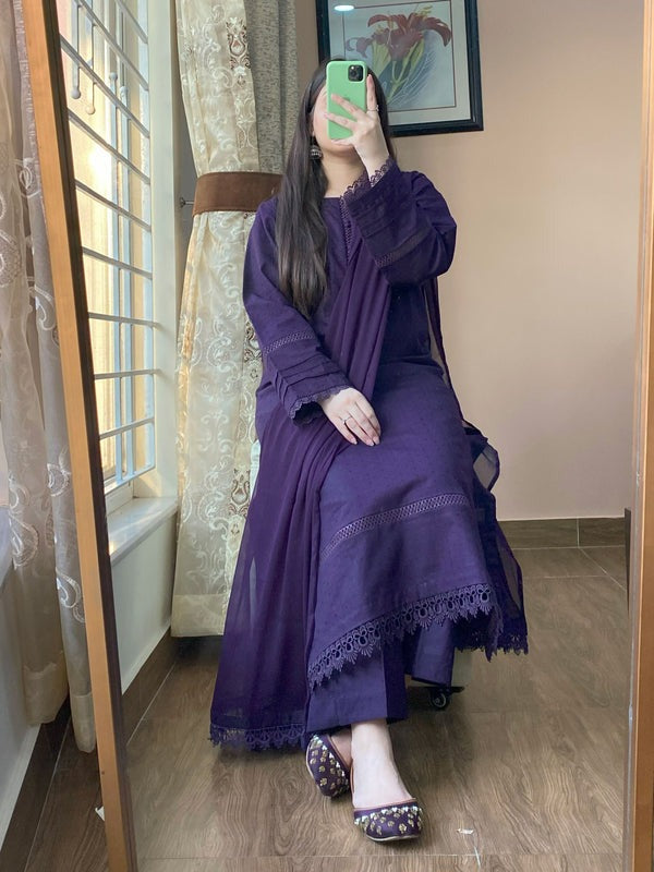 3 Piece - Dobby Self Plain Khaddar - 044
