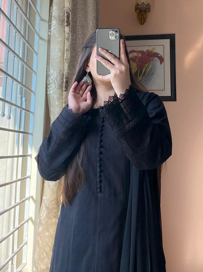 3 Piece -Lawn Solid Dress-100