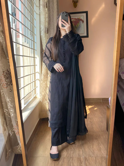 3 Piece -Lawn Solid Dress-100