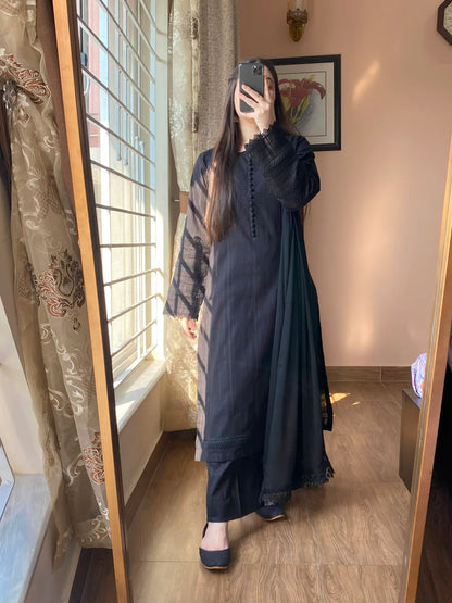 3 Piece -Lawn Solid Dress-100