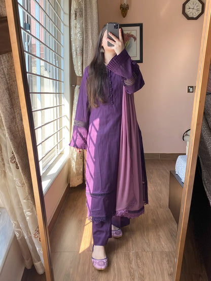 3 Piece -Lawn Solid Dress-102