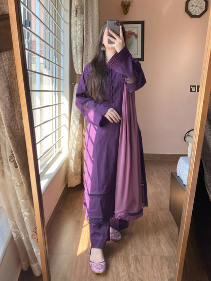 3 Piece -Lawn Solid Dress-102