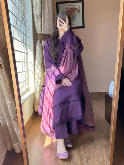 3 Piece -Lawn Solid Dress-102