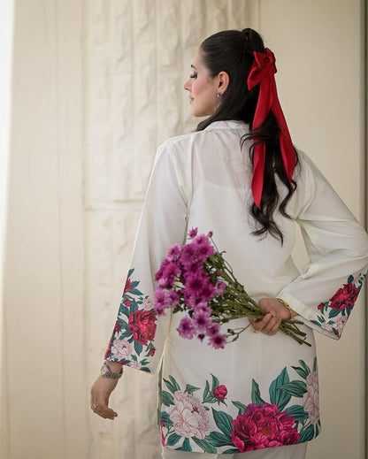 2 PC Printed Khaddar Suit - White 042