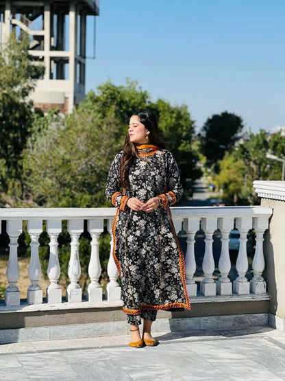 3 Piece Lawn Printed Stitched Dress - 021