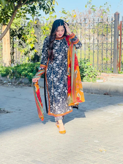 3 Piece Lawn Printed Stitched Dress - 021