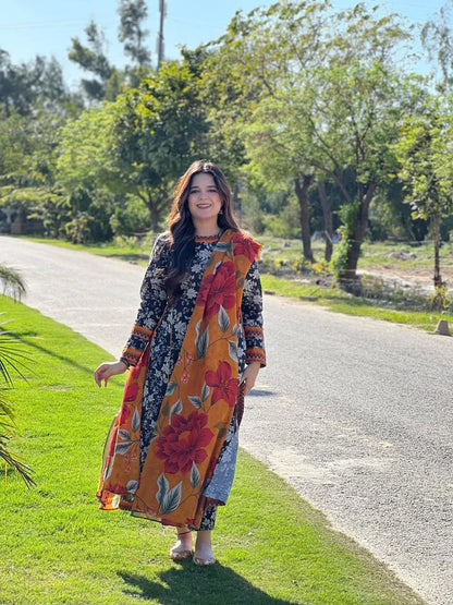3 Piece Lawn Printed Stitched Dress - 021