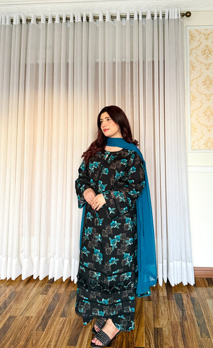 3 Piece -Winter Slub Lenan Stitched-057