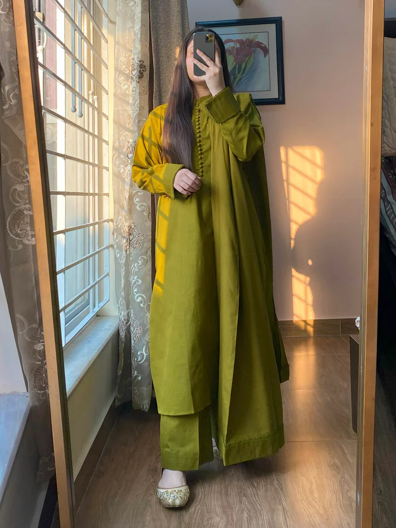 3 Piece-Plain Khaddar Stitch Dress-220