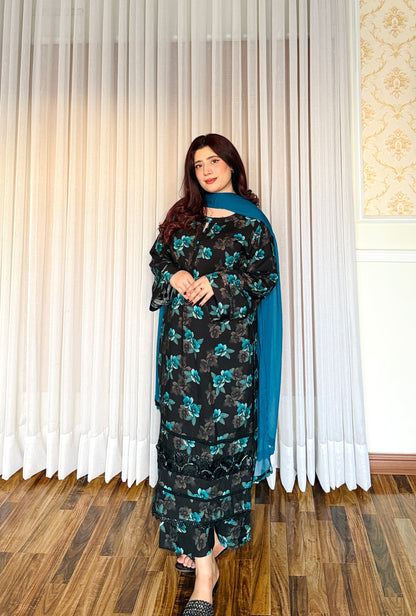 3 Piece -Winter Slub Lenan Stitched-057