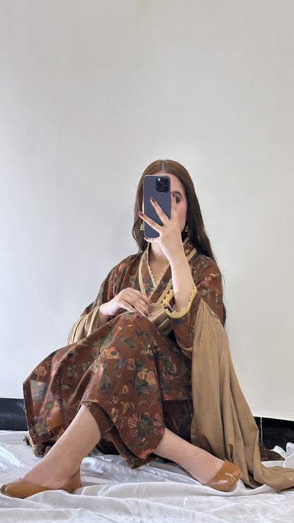 3 Piece - Slub Khaddar Stitched Dress - 055