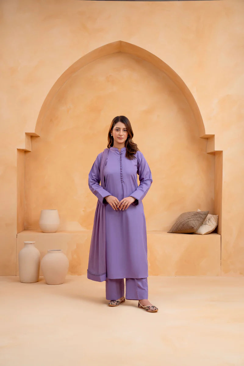 3 Piece-Plain Khaddar Stitch Dress-226
