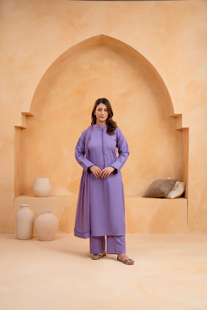 3 Piece-Plain Khaddar Stitch Dress-226