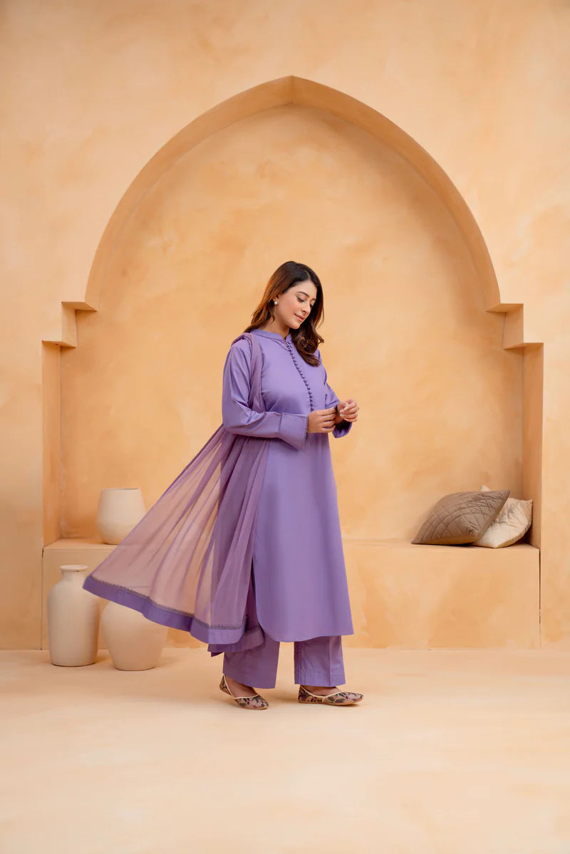 3 Piece-Plain Khaddar Stitch Dress-226