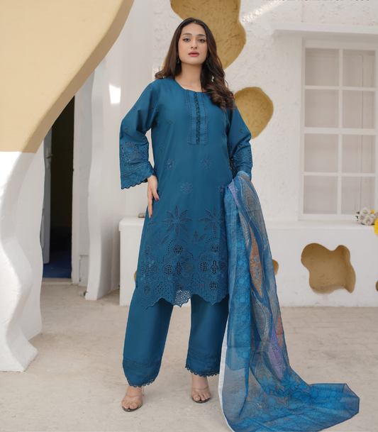 3 Piece Luxury Embroidered Lawn Stitched Dress - Fancy 113