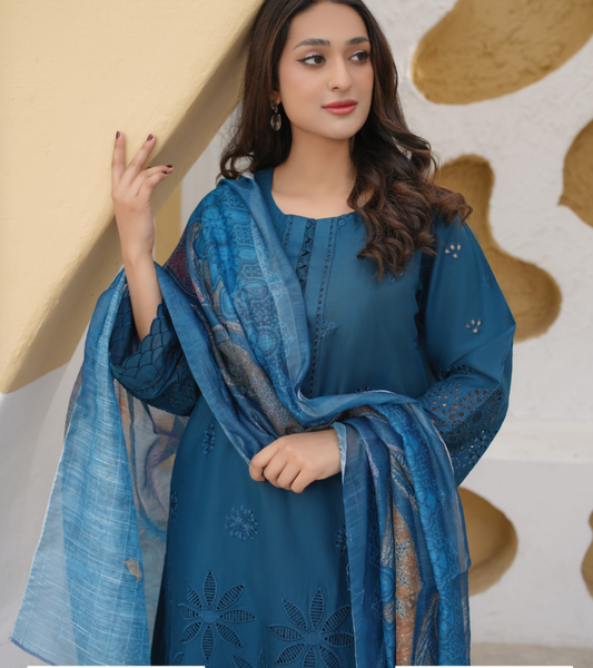 3 Piece Luxury Embroidered Lawn Stitched Dress - Fancy 113