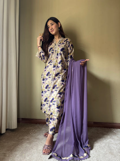 3 Piece - Lawn Printed Stitched Dress - 078