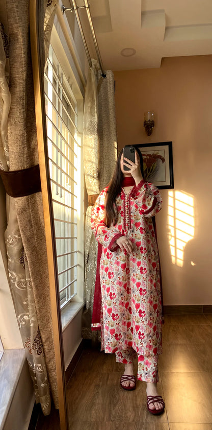 3 Piece - Lawn Printed Stitched Dress - 075