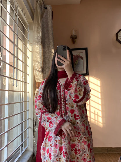 3 Piece - Lawn Printed Stitched Dress - 075