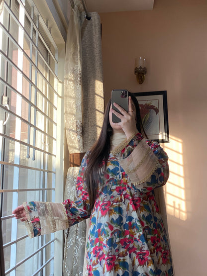 3 Piece- Pure Lawn Prinred Stitched Dress - 074