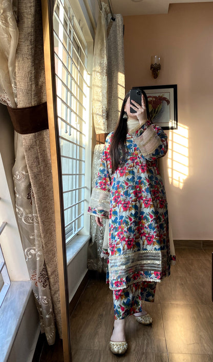 3 Piece- Pure Lawn Prinred Stitched Dress - 074