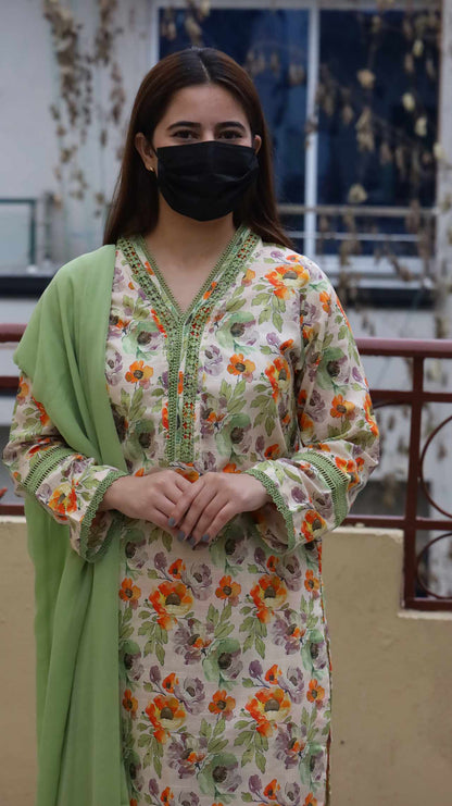 3 Piece - Bana Dora Lawn Stitched Dress- 081