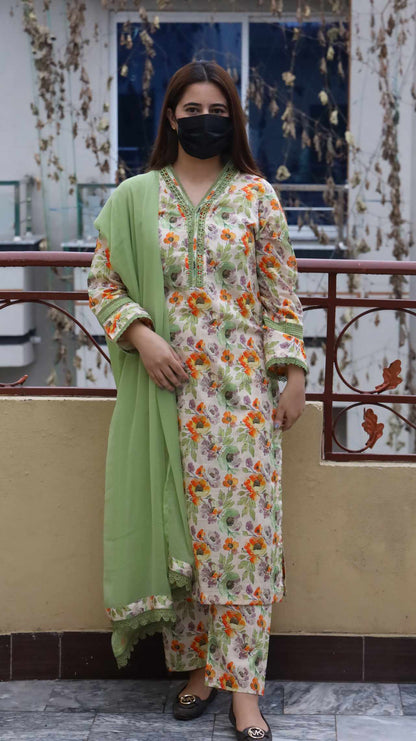 3 Piece - Bana Dora Lawn Stitched Dress- 081
