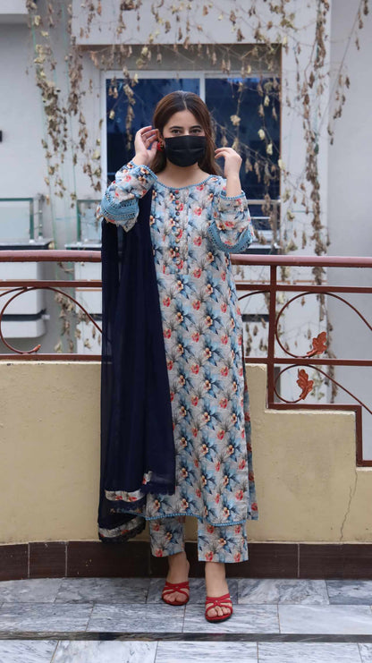 3 Piece -Bana Dora Lawn Stitched Dress - 080