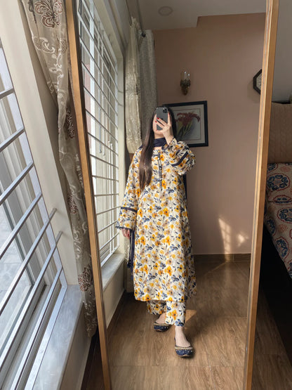 3 Piece - Lawn Printed Stitched Dress - 077