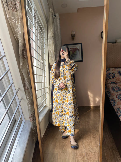 3 Piece - Lawn Printed Stitched Dress - 077