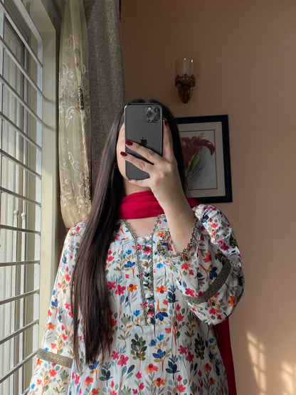 3 Piece - Lawn Printed Stitched Dress - 076