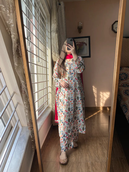 3 Piece - Lawn Printed Stitched Dress - 076