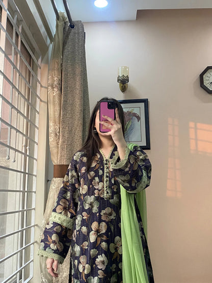 3 Piece -Doriya Lenan Stitched Dress -054