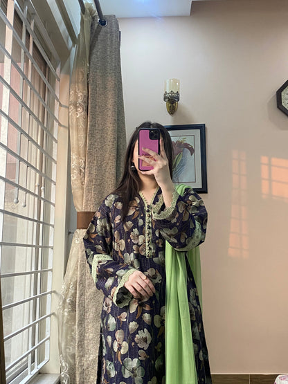 3 Piece - Bana Dora Premium Lawn Stitched Dress - 054