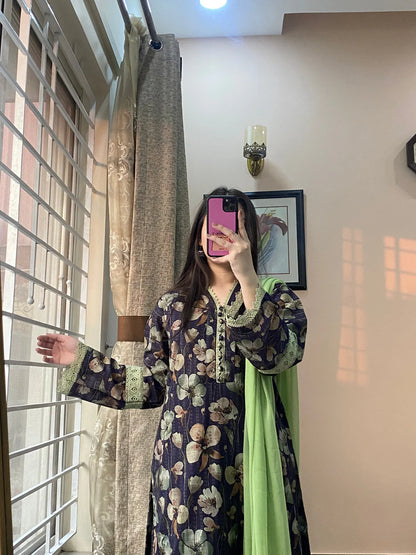 3 Piece -Doriya Lenan Stitched Dress -054