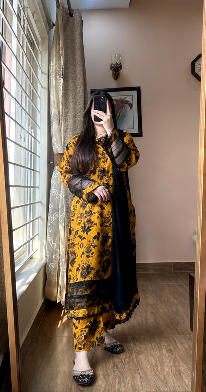 3 Piece Premium Lawn Stitched Dress - 087