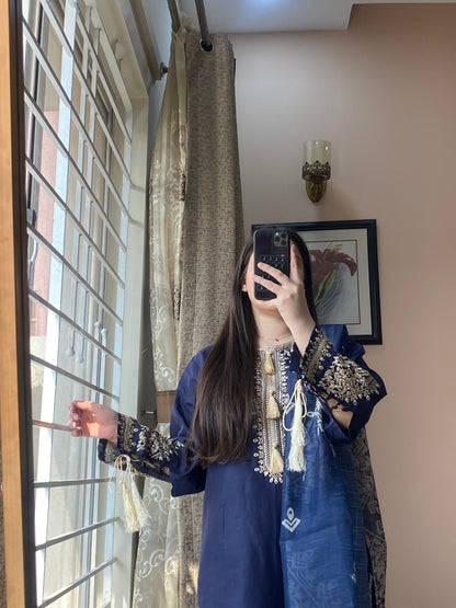 3 Piece Embroidered Cotton Lawn Stitched Dress - 117