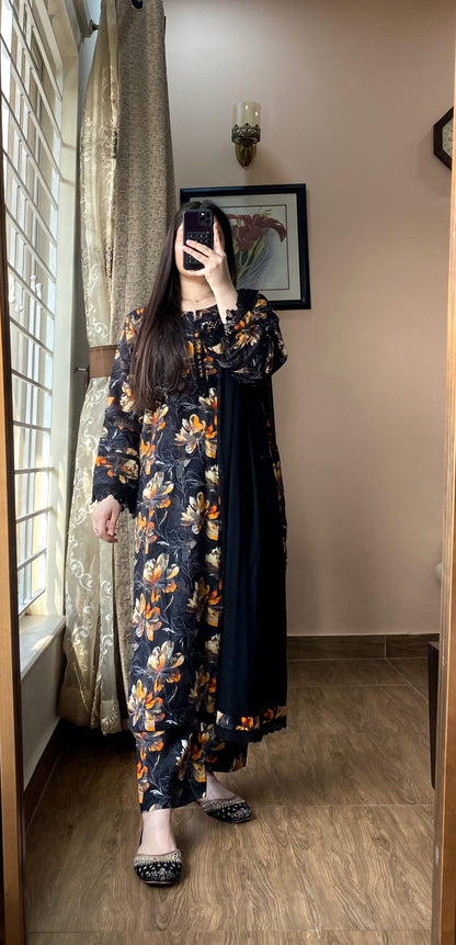 3 Piece Premium Lawn Stitched Dress- 086